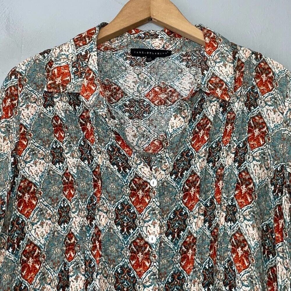 Jane & Delancey Size L Earthy Pintuck Button Up Top Tribal Boho Hippie Goblin - Picture 3 of 9